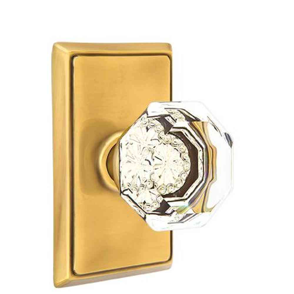 Emtek Town Glass Knob 2-3/8" Backset Passage with Rectangular Rose for 1-1/4" to 2" Door - Reversible in French Antique Brass