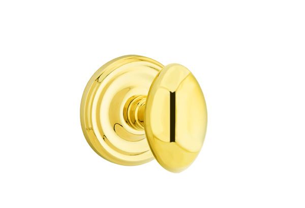 Emtek 8200EUS3 Egg Knob 2-3/8" Backset Privacy with Regular Rose for 1-1/4" to 2" Door Polished Brass Lifetime Finish