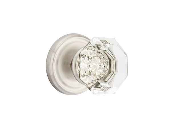 Emtek Town Glass Knob 2-3/8" Backset Privacy with Regular Rose for 1-1/4" to 2" Door - Reversible in Satin Nickel