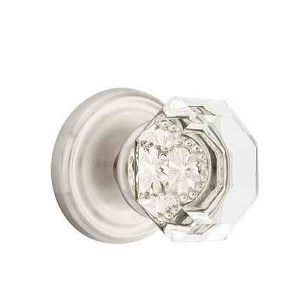Emtek Town Glass Knob 2-3/8" Backset Privacy with Regular Rose for 1-1/4" to 2" Door - Reversible in Satin Nickel