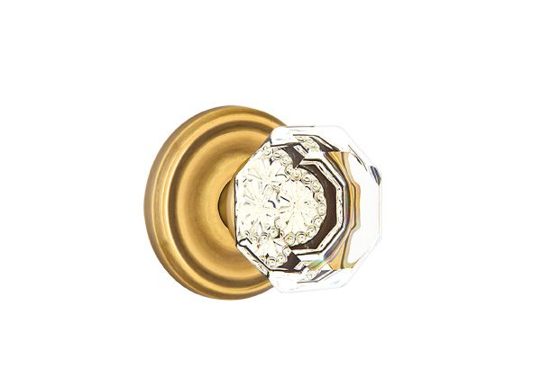 Emtek Town Glass Knob 2-3/8" Backset Privacy with Regular Rose for 1-1/4" to 2" Door - Reversible in French Antique Brass
