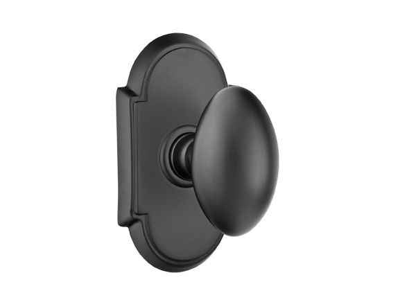 Emtek Knob 2-3/8" Backset Privacy with # 8 Rose for 1-1/4" to 2" Door - Reversible in Flat Black