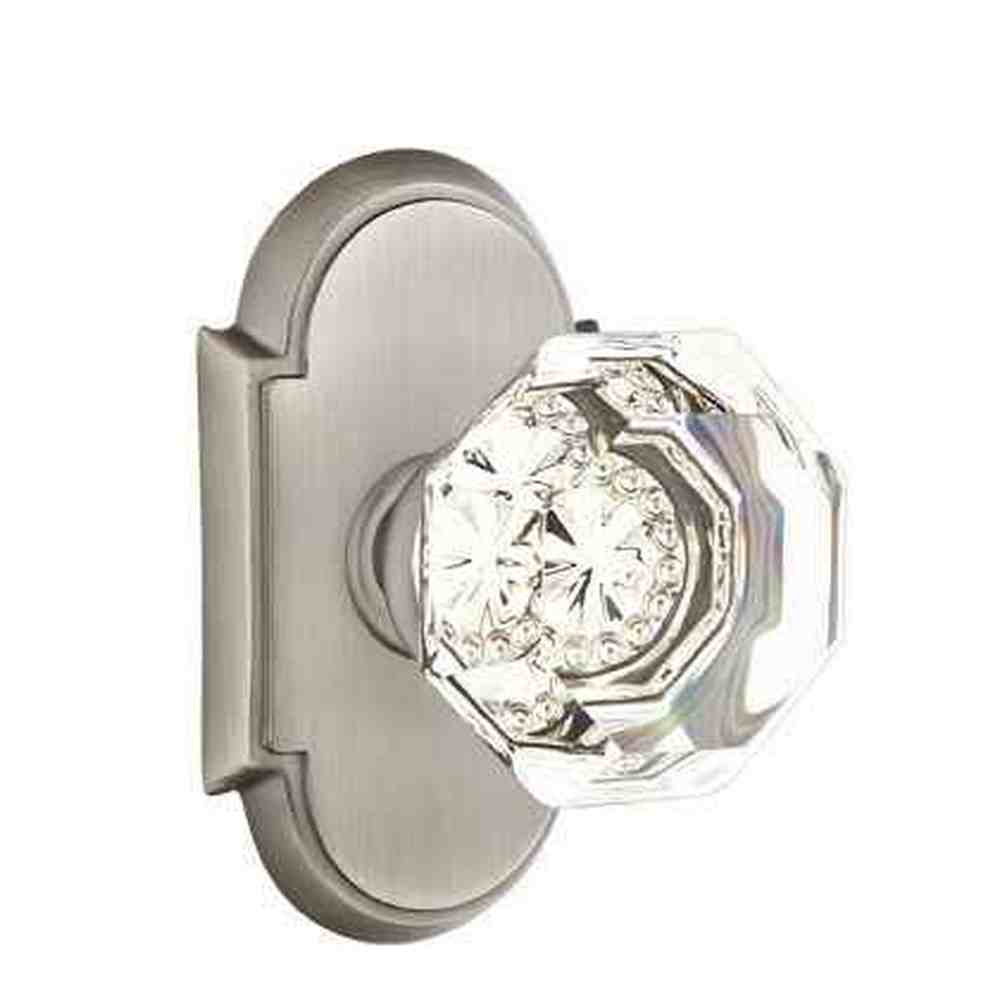 Emtek Town Glass Knob 2-3/8" Backset Privacy with # 8 Rose for 1-1/4" to 2" Door - Reversible in Pewter