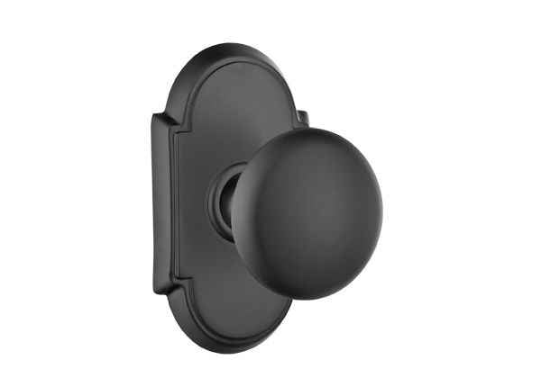 Emtek Knob 2-3/8" Backset Privacy with # 8 Rose for 1-1/4" to 2" Door - Reversible in Flat Black