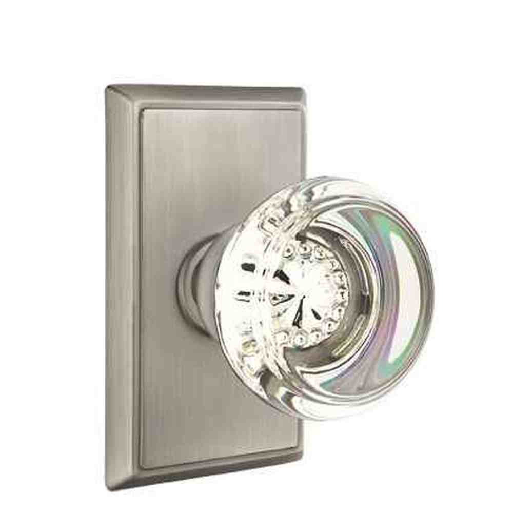 Emtek Glass Knob 2-3/8" Backset Privacy with Rectangular Rose for 1-1/4" to 2" Door - Reversible in Pewter
