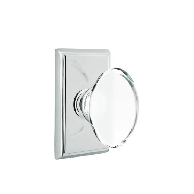 Emtek Glass Knob 2-3/8" Backset Privacy with Rectangular Rose for 1-1/4" to 2" Door - Reversible in Polished Chrome