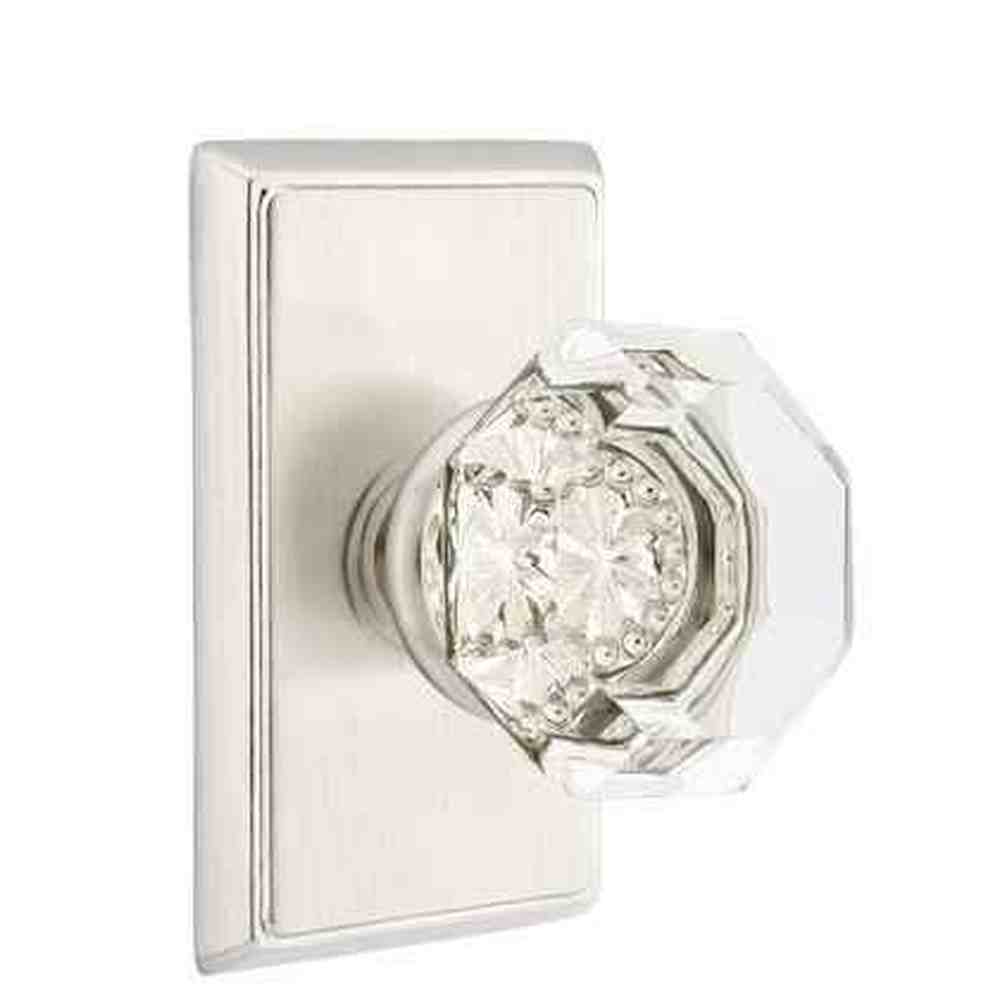 Emtek Town Glass Knob 2-3/8" Backset Privacy with Rectangular Rose for 1-1/4" to 2" Door - Reversible in Satin Nickel