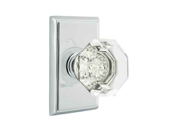 Emtek Town Glass Knob 2-3/8" Backset Privacy with Rectangular Rose for 1-1/4" to 2" Door - Reversible in Polished Chrome
