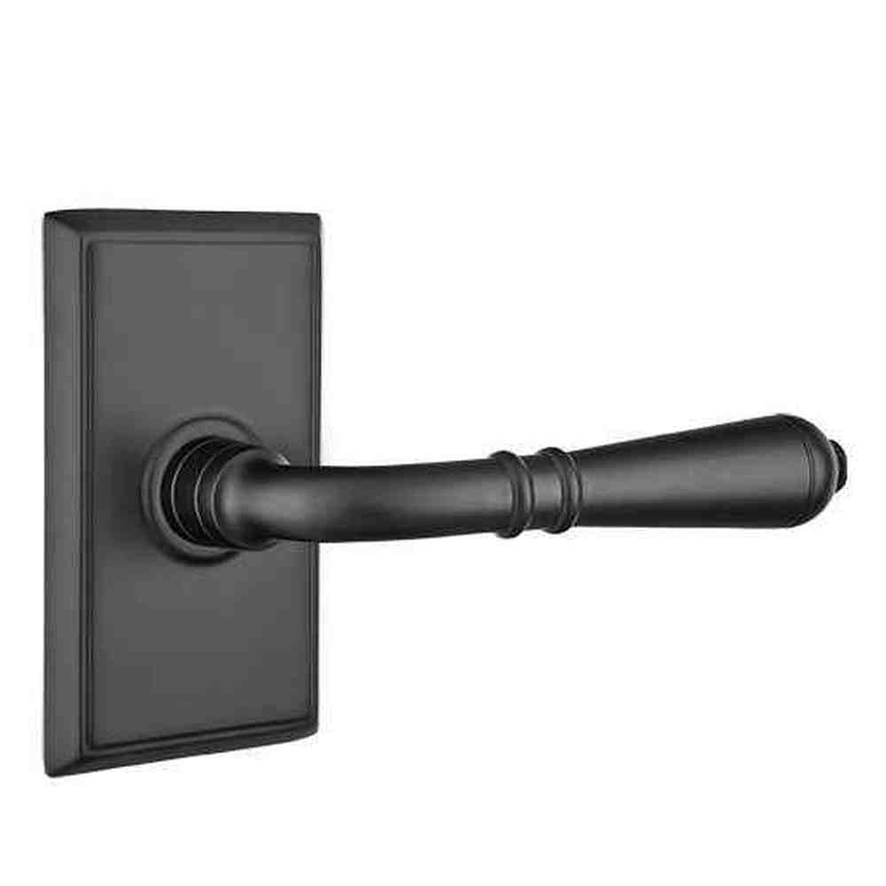 Emtek Lever Right Hand 2-3/8" Backset Privacy with Rectangular Rose for 1-1/4" to 2" Door in Flat Black