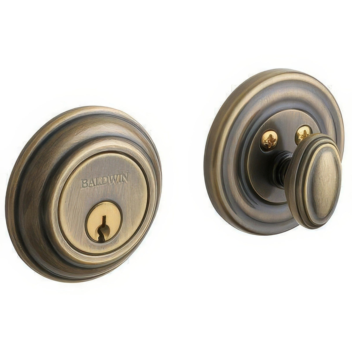 Baldwin 8231050 satin brass and black single cylinder deadbolt