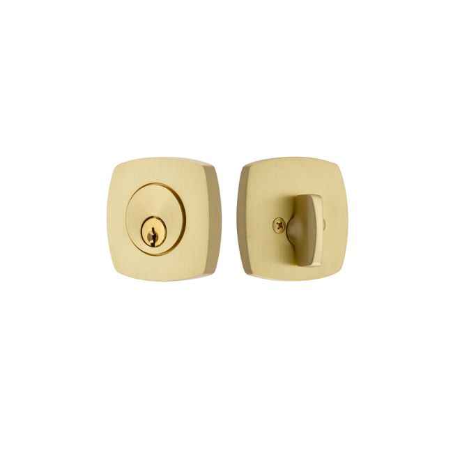 Emtek Modern Single Cylinder Deadbolt with 2-3/8" and 2-3/4" Backset for 1-3/4" Door - Reversible in Satin Brass