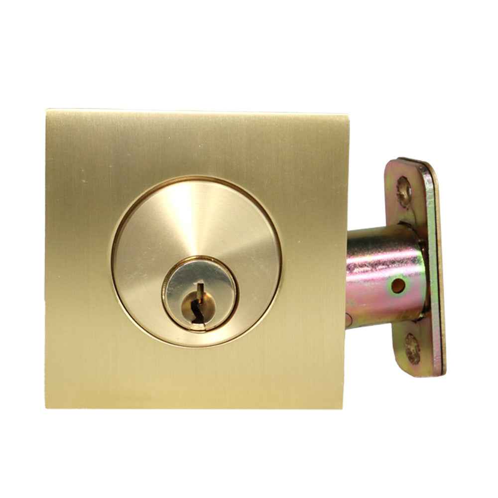Emtek Single Cylinder Deadbolt with 2-3/8" and 2-3/4" Backset for 1-3/4" Door with Radius Latch Strike in Satin Brass