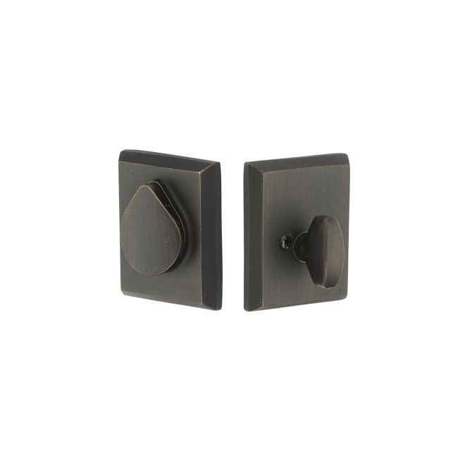 Emtek Rustic Modern Rectangular with Flap Single Cylinder Deadbolt with 2-3/8" and 2-3/4" Backset for 1-3/4" Door - Reversible in Medium Bronze