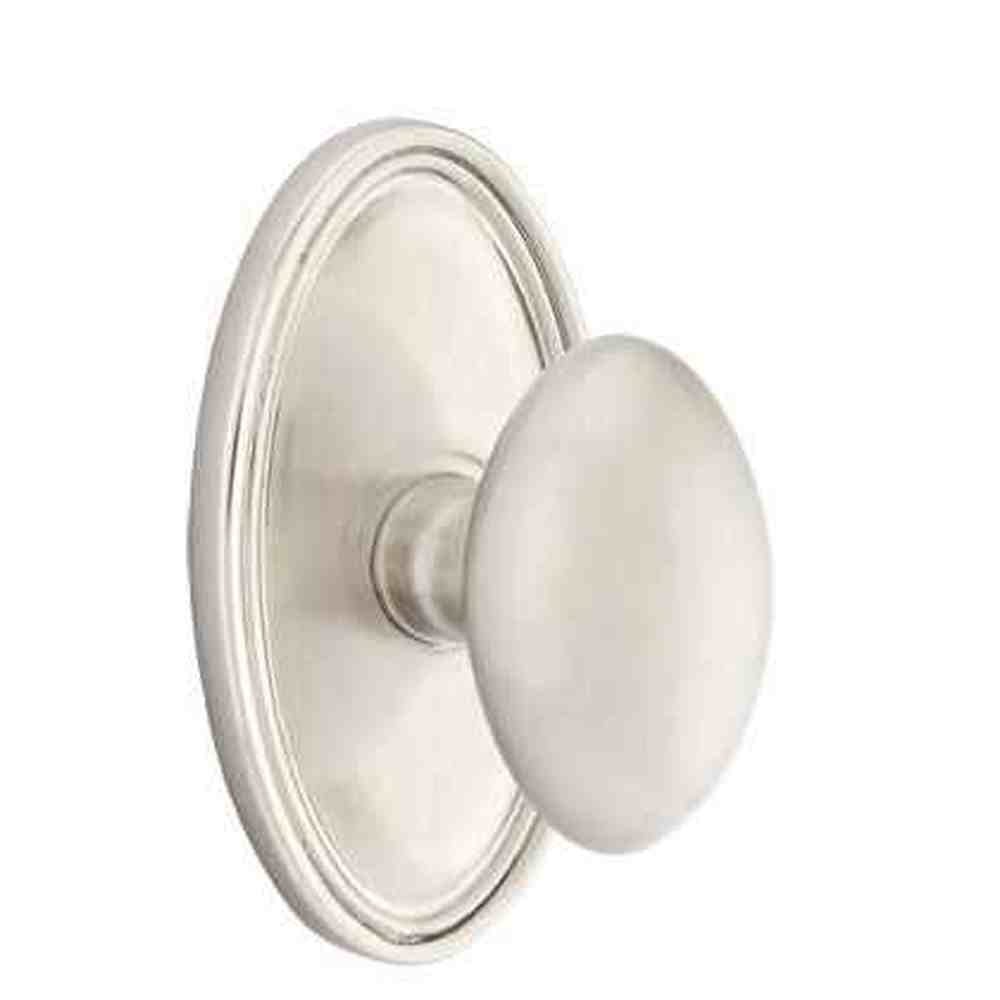 Emtek Knob Dummy Pair with Oval Rose for 1-1/4" to 2" Door - Reversible in Satin Nickel
