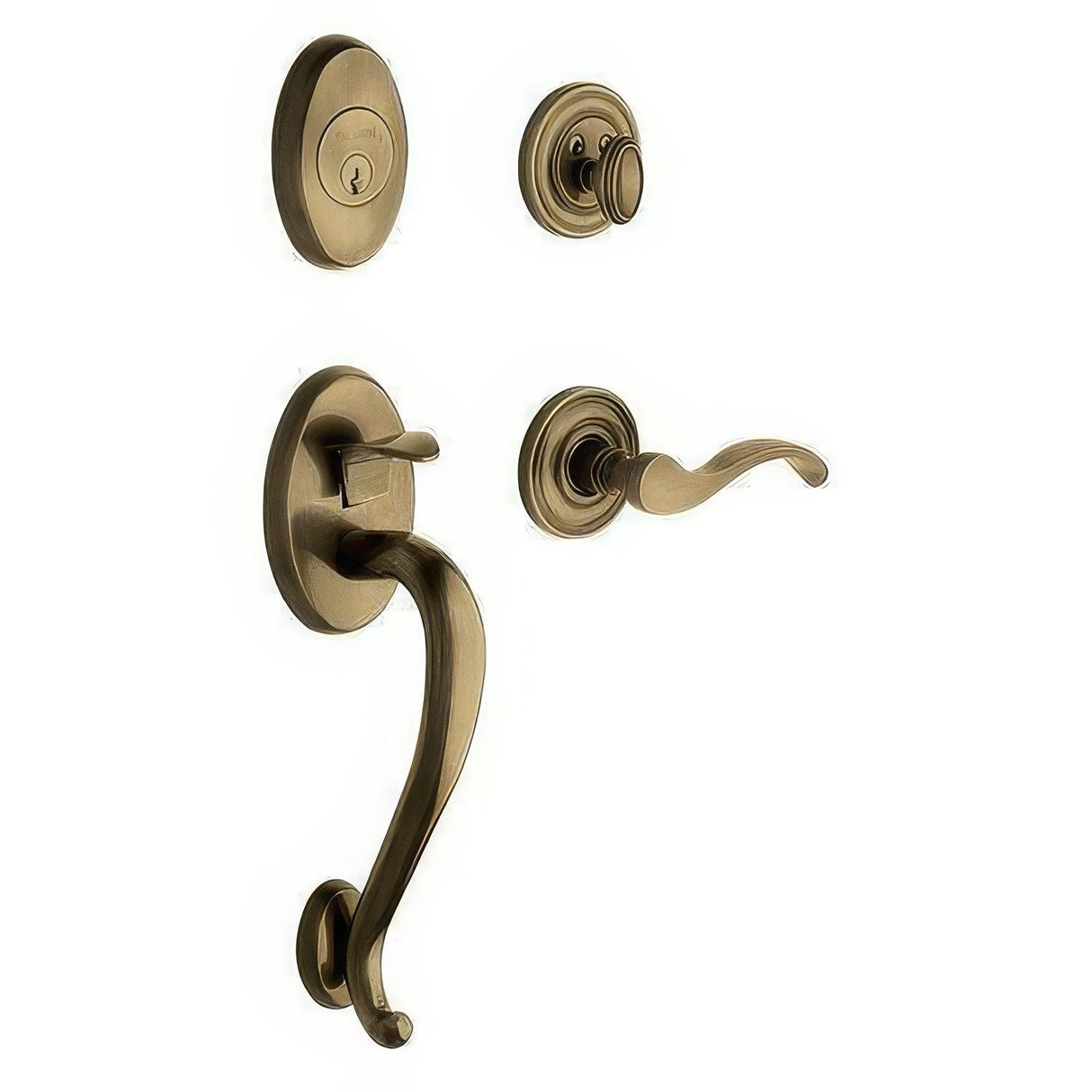 Baldwin 85315050RFD satin brass and black dummy handleset