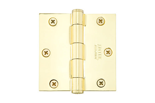 Emtek 96113US3 Pair of 3-1/2" x 3-1/2" Square Solid Brass Residential Duty Hinges Polished Brass Lifetime Finish