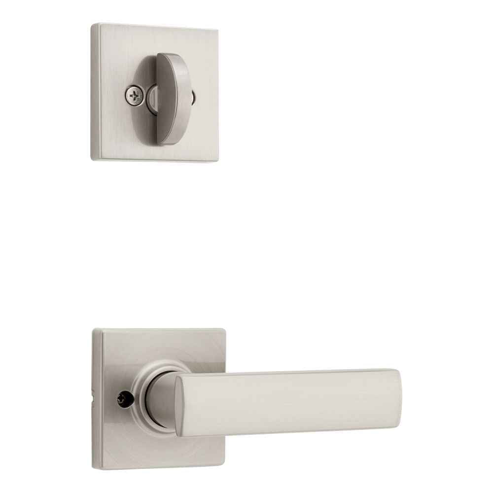 Kwikset Breton Handleset Trim with Square Rose in Satin Nickel