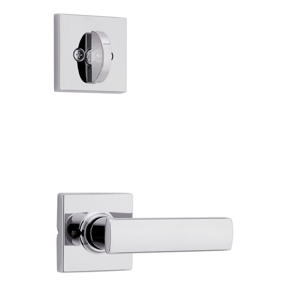 Kwikset Breton Handleset Trim with Square Rose in Bright Chrome