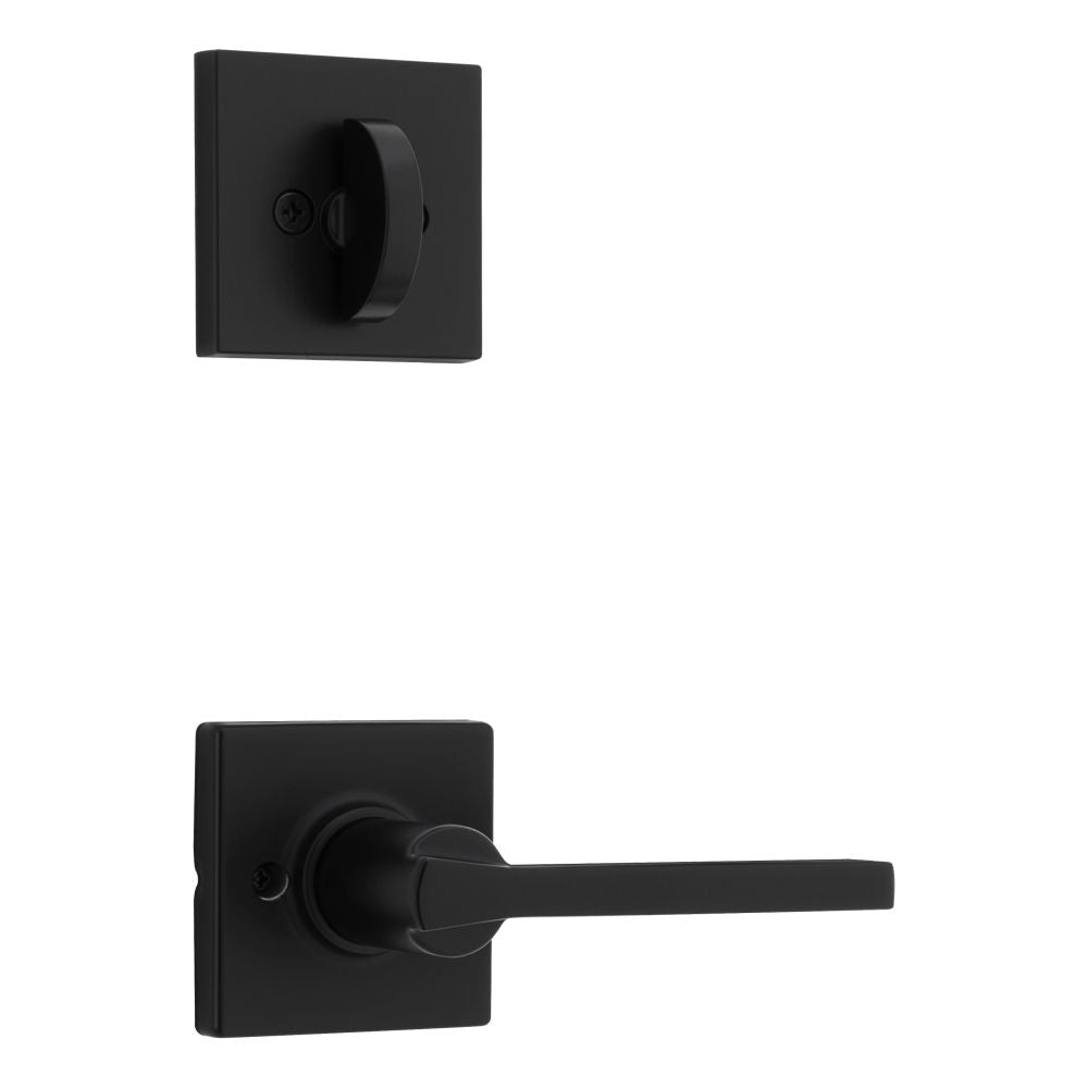 Kwikset Casey Handleset Trim with Square Rose in Matte Black
