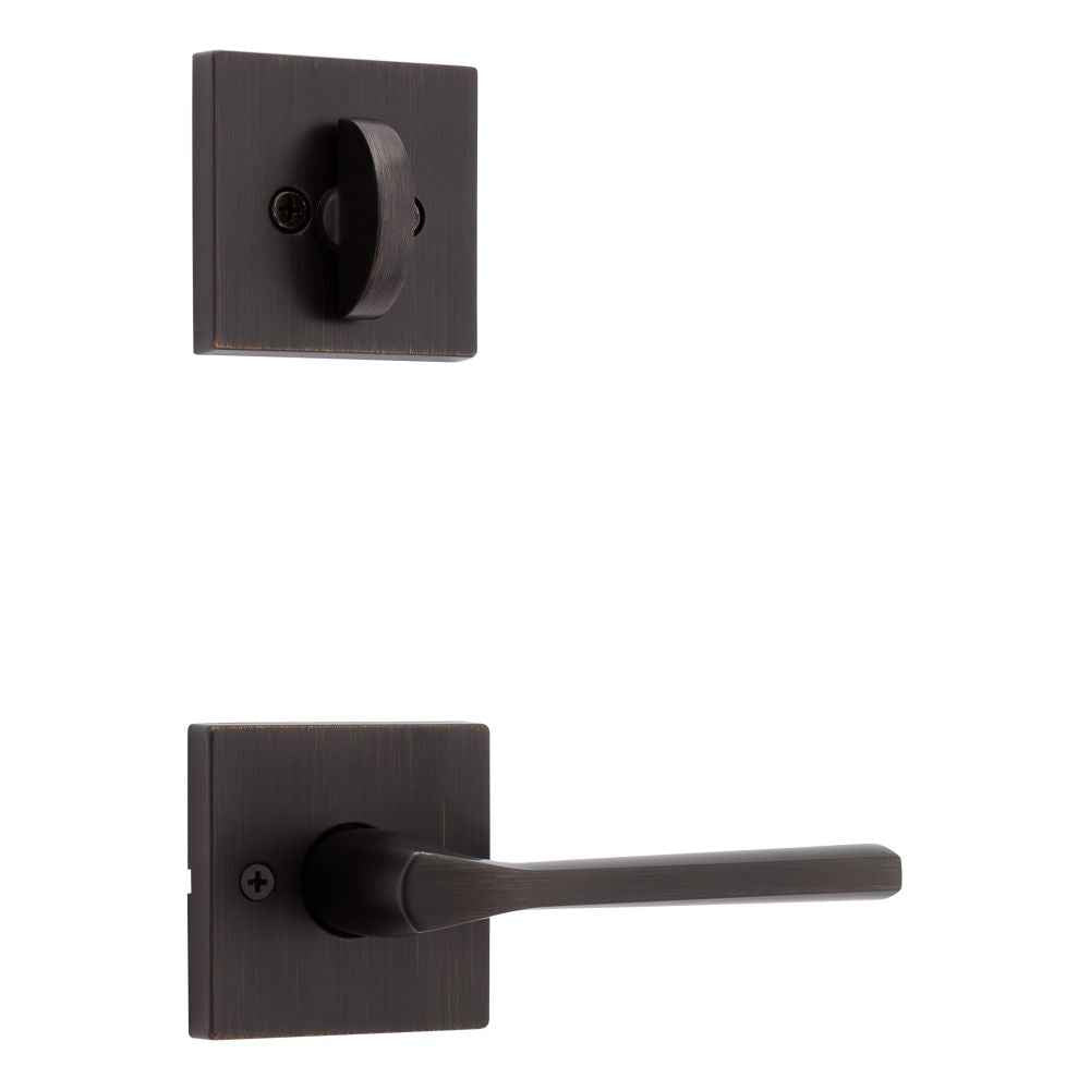 Kwikset Lisbon Handleset Trim with Square Rose in Venetian Bronze