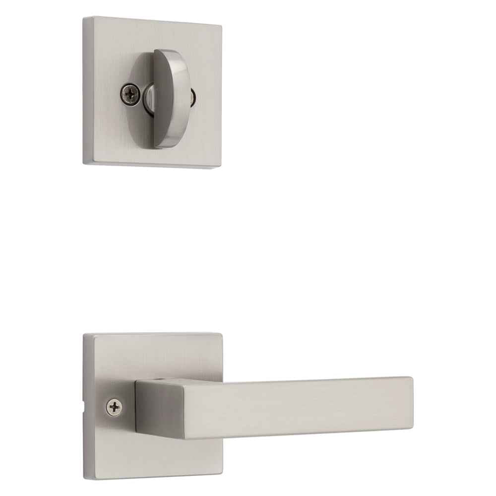 Kwikset Singapore Handleset Trim with Square Rose in Satin Nickel