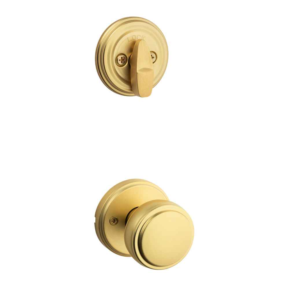 Kwikset Traditional Handleset Trim with Round Rose in Satin Brass