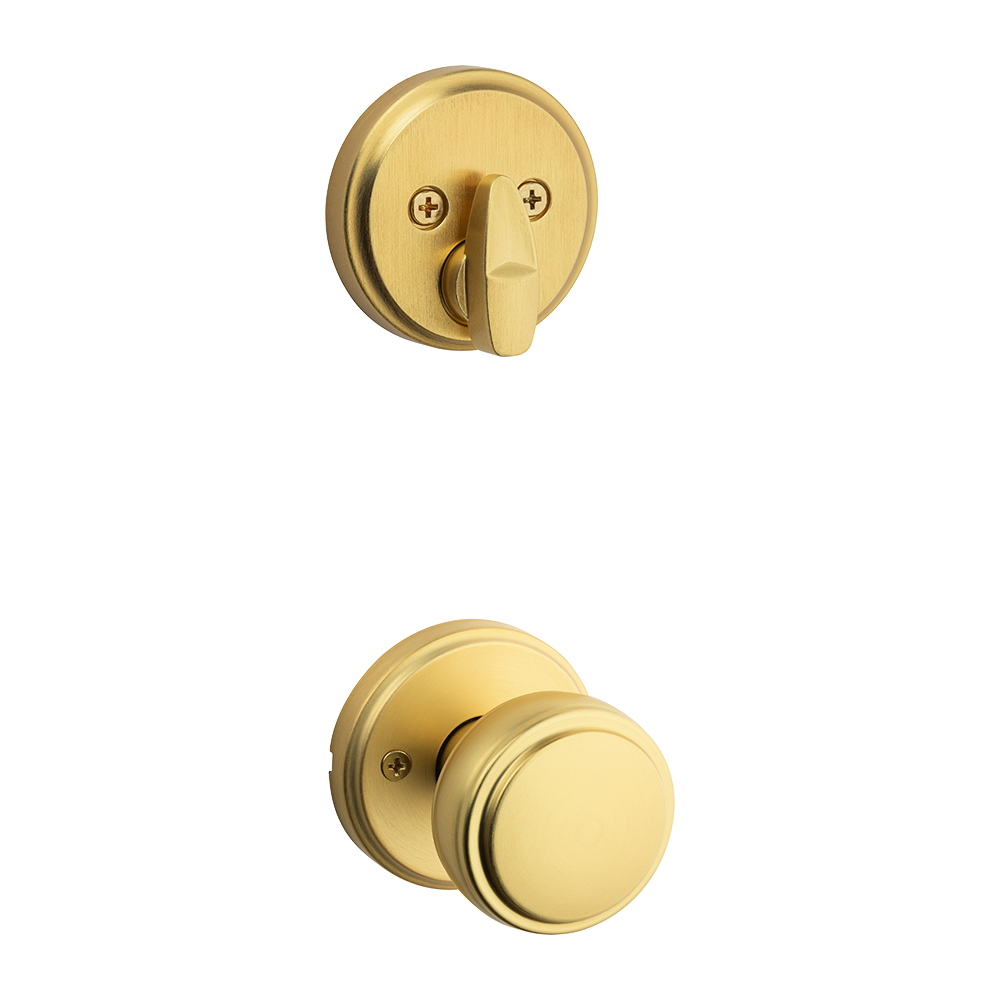 Kwikset Traditional Handleset Trim with Round Rose in Satin Brass
