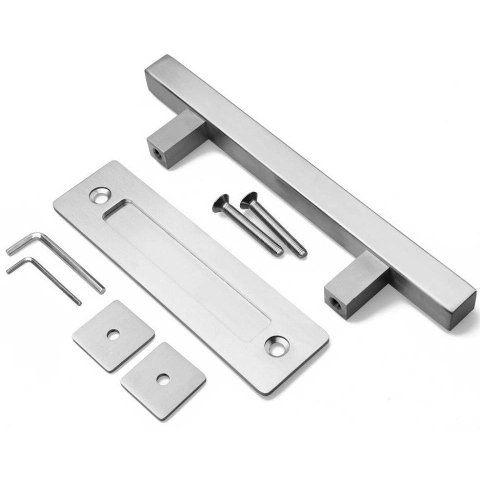 Orca Hardware AH-COMBOSQ-SS barn door pull in satin stainless, additional view