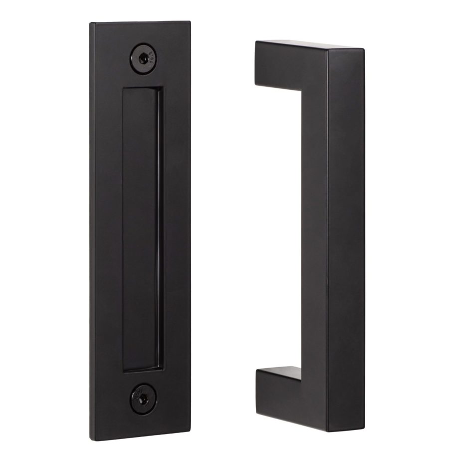 Sure-Loc Hardware Sure-Loc BARN-SQ4 FBL Square 8" Barn Door Handle with Flush Handle Flat Black