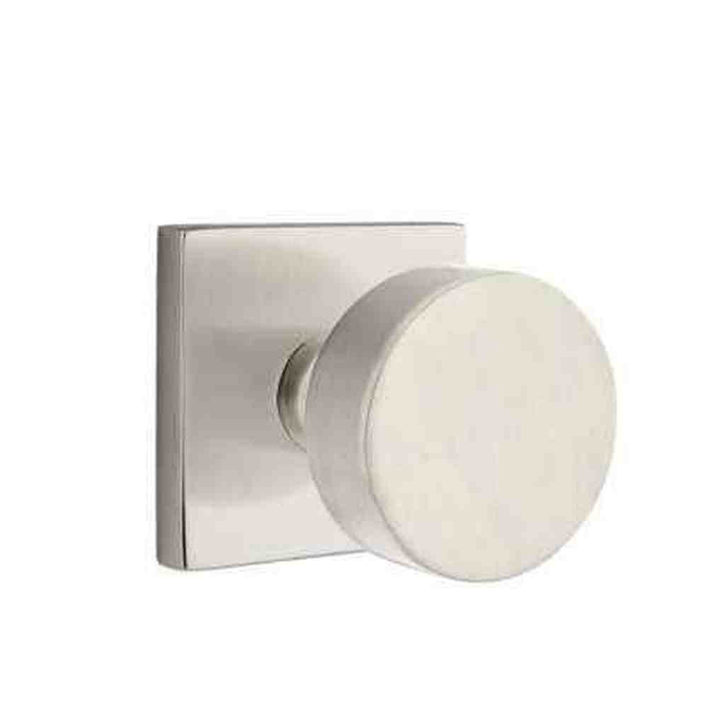 Emtek Knob 2-3/8" Backset Passage with Square Rose with CF Mechanism for 1-3/8" to 1-3/4" Door - Reversible in Satin Nickel