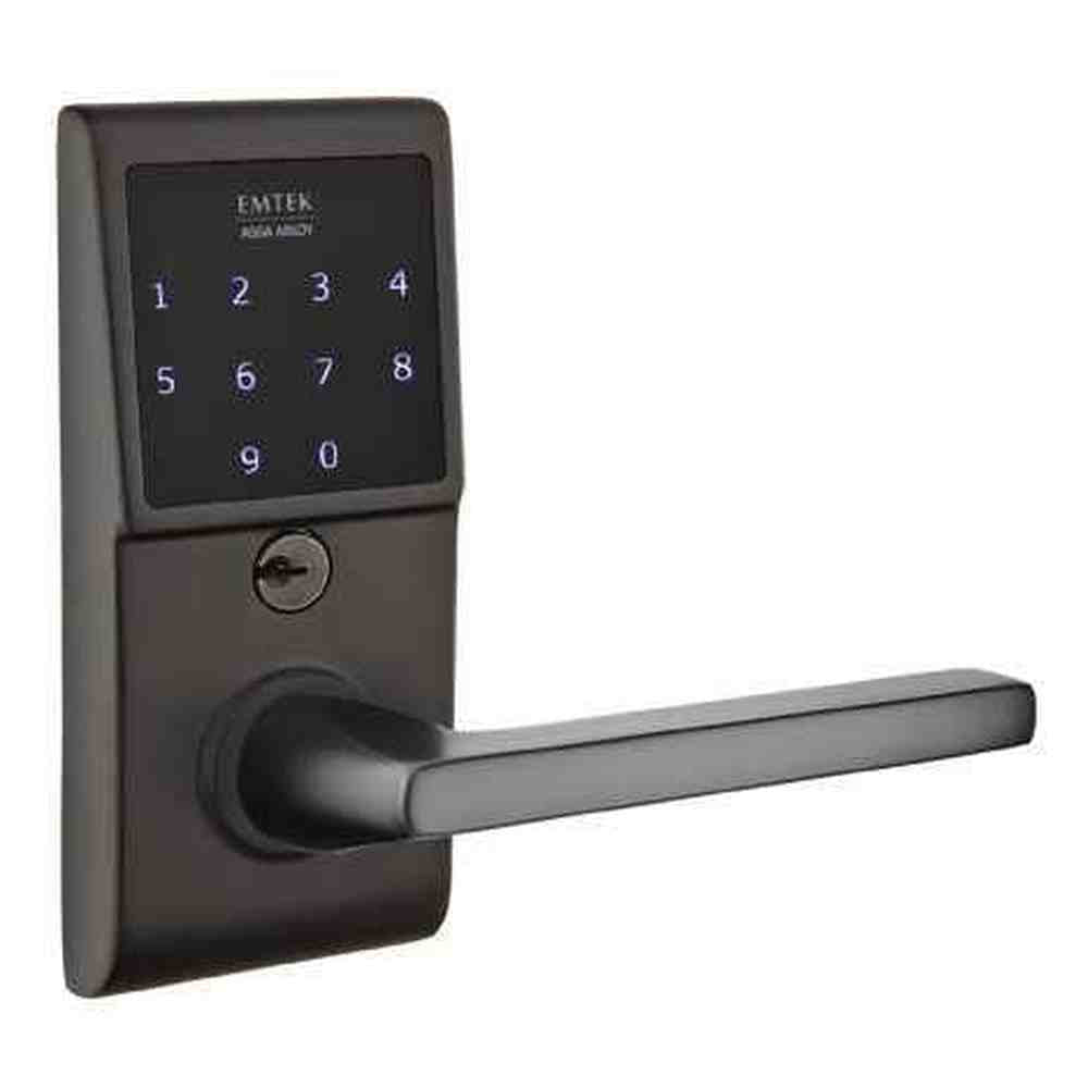 Emtek Lever Right Hand 2-3/8" and 2-3/4” Backset Single Cylinder Emtouch™ Electronic Leverset Touchscreen Lockset for 1-3/4" to 2-1/4" Door in Flat Black
