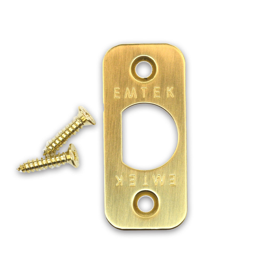 Emtek Corner Faceplate and Screws for Passage or Privacy Latch in Unlacquered Brass