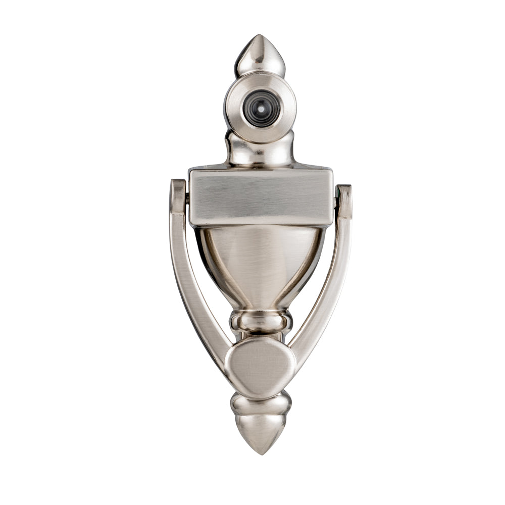 GEO GBH-KV160UL 4" Door Knocker with 20 Minute UL Fire Rated 160 Degree Door Viewer for 1/2" Hole for 1-1/8" to 1-7/8" Door - Satin Nickel