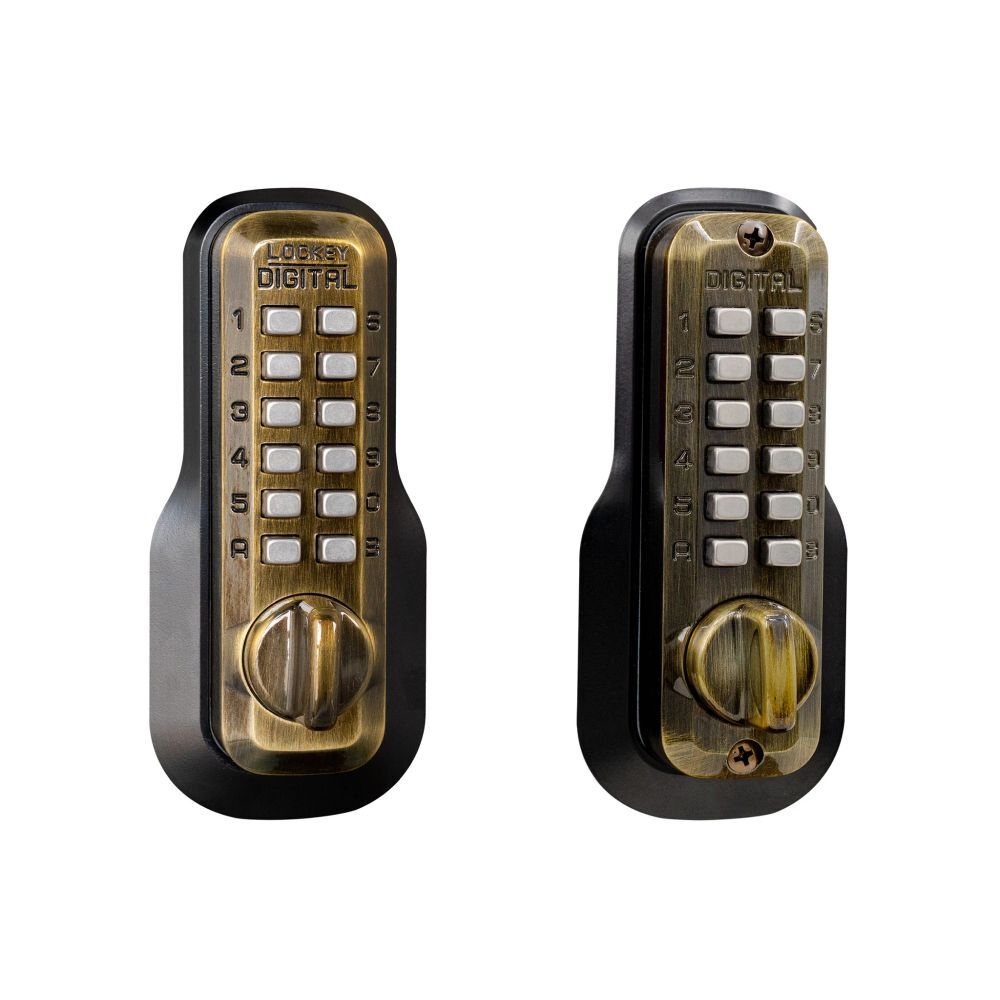 Lockey M210ABDC antique brass mechanical pushbutton locksets