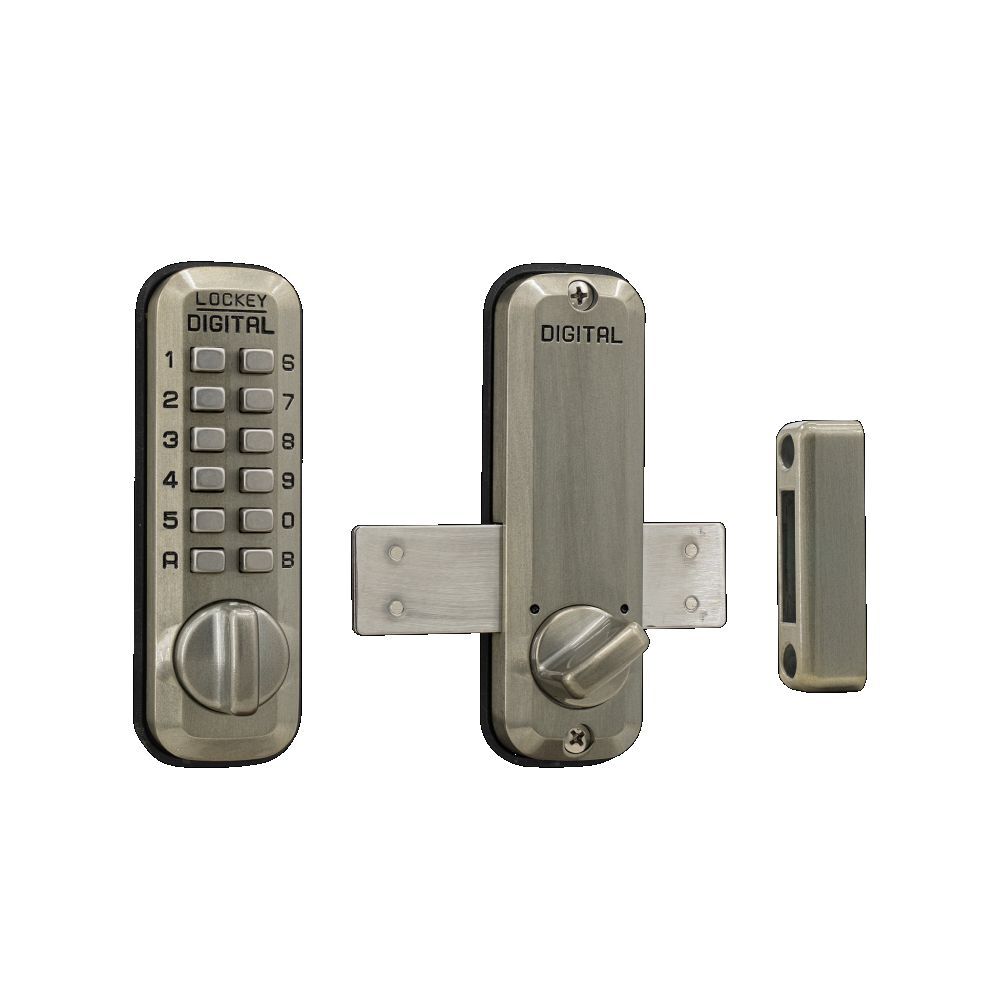 Lockey M220SN satin nickel mechanical pushbutton locksets