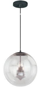 Vaxcel P0123 P0121 15-3/4" 630 Series Steel Clear Seeded Glass Pendant Black Iron