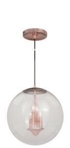 Vaxcel P0125 P0124 15-3/4" 630 Series Steel W/Clear Glass Pendant Copper