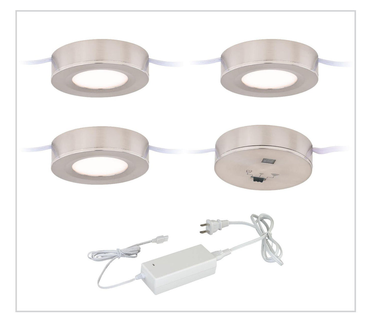 Vaxcel X0081 X0057 Instalux Plastic Dual Mount LED Under Cabinet Puck Light 3-pack Kit Satin Nickel
