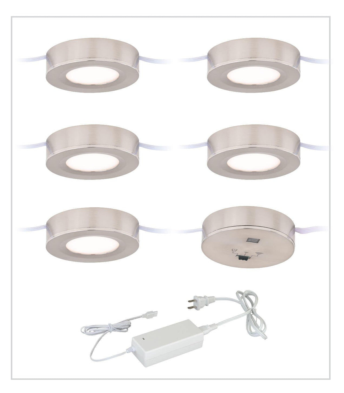 Vaxcel X0082 X0058 Instalux Plastic Dual Mount LED Under Cabinet Puck Light 5-pack Kit Satin Nickel