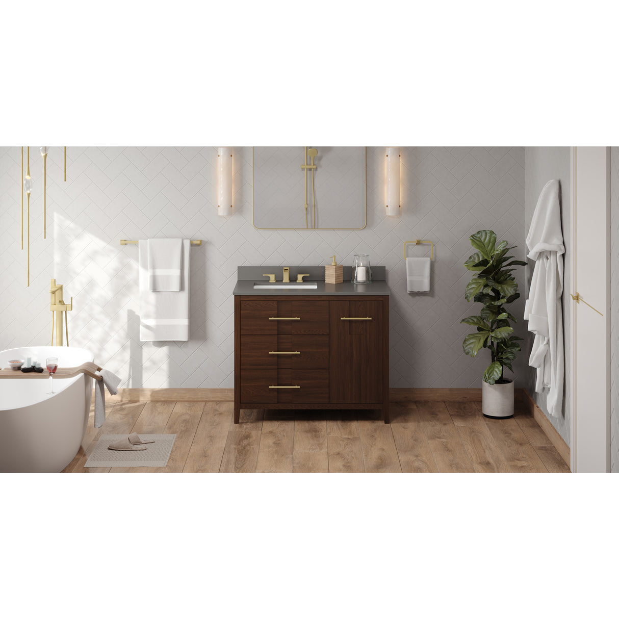 Jeffrey Alexander Katara 42" Dark Walnut Single Sink Bathroom Vanity with Grey Quartz Top - 8 in. Widespread Faucet Top