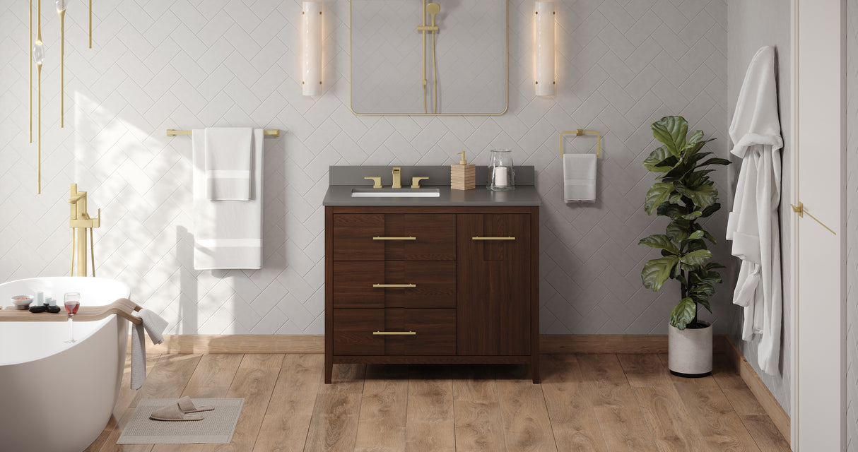 Jeffrey Alexander Katara 42" Dark Walnut Single Sink Bathroom Vanity with Grey Quartz Top - 8 in. Widespread Faucet Top product image 6