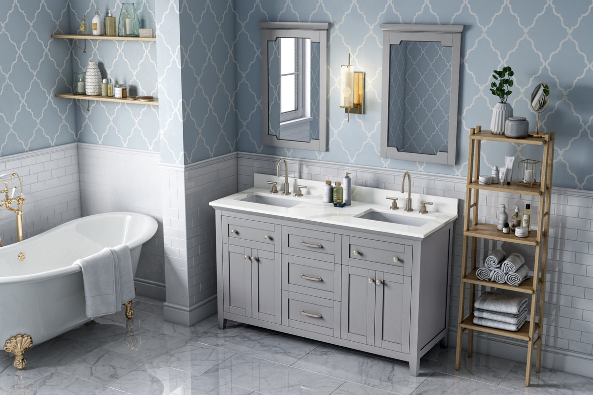 Jeffrey Alexander Chatham 60" Grey Double Sink Bathroom Vanity with Calacatta Vienna Quartz Top - 8 in. Widespread Faucet Top - VKITCHA60GRCQR product image 7
