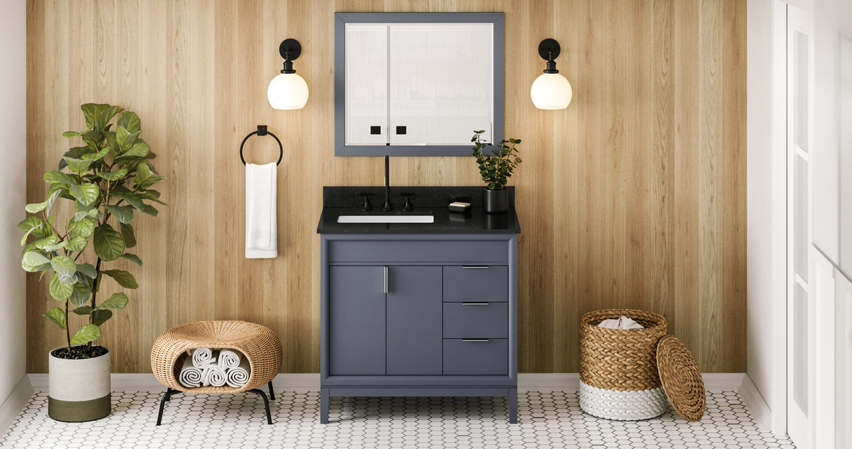 Jeffrey Alexander Theodora 36" Blue Steel Single Sink Bathroom Vanity with Black Granite Top - 8 in. Widespread Faucet Top product image 6
