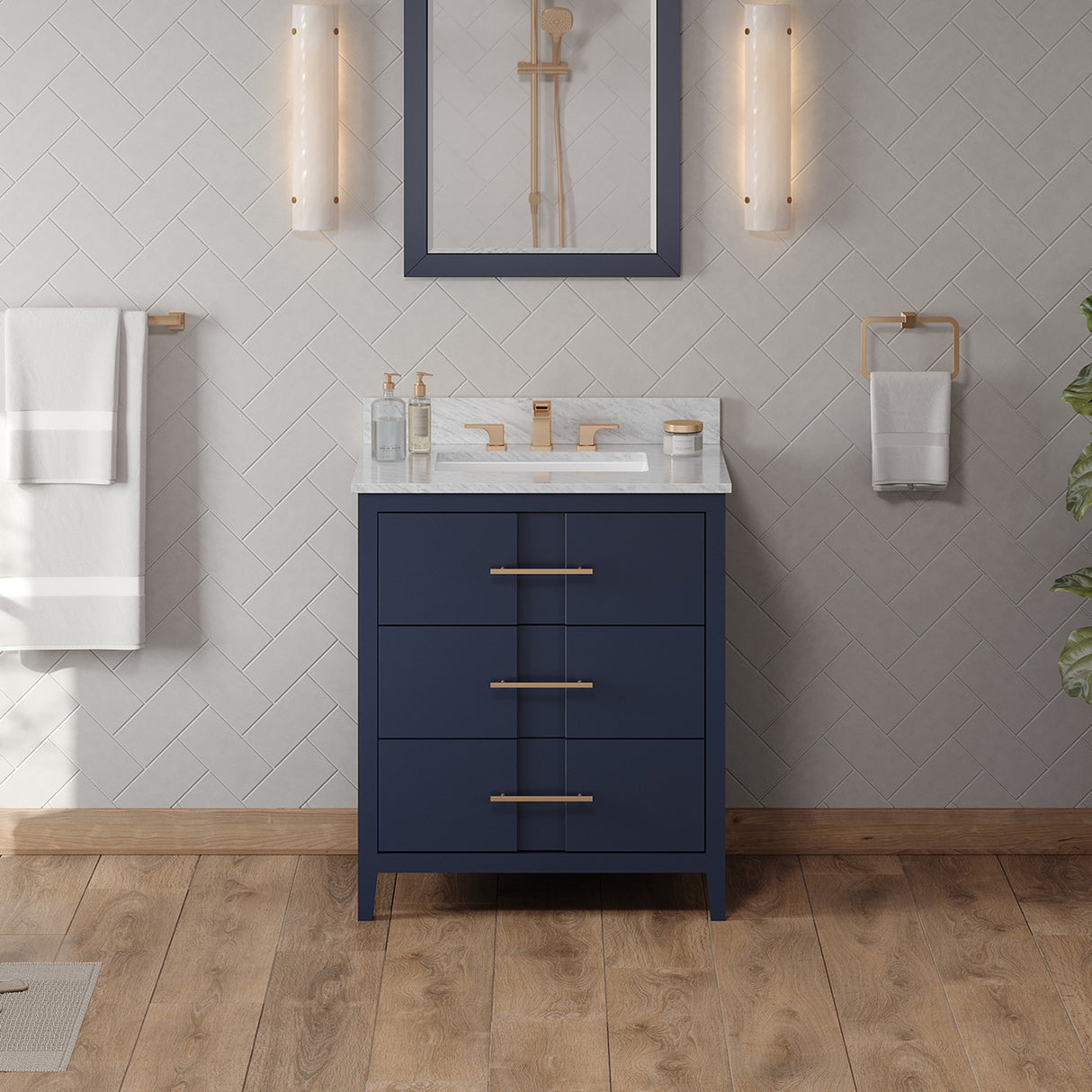 Jeffrey Alexander Katara 30" Hale Blue Single Sink Bathroom Vanity with White Carrara Marble Top - 8 in. Widespread Faucet Top product image 2