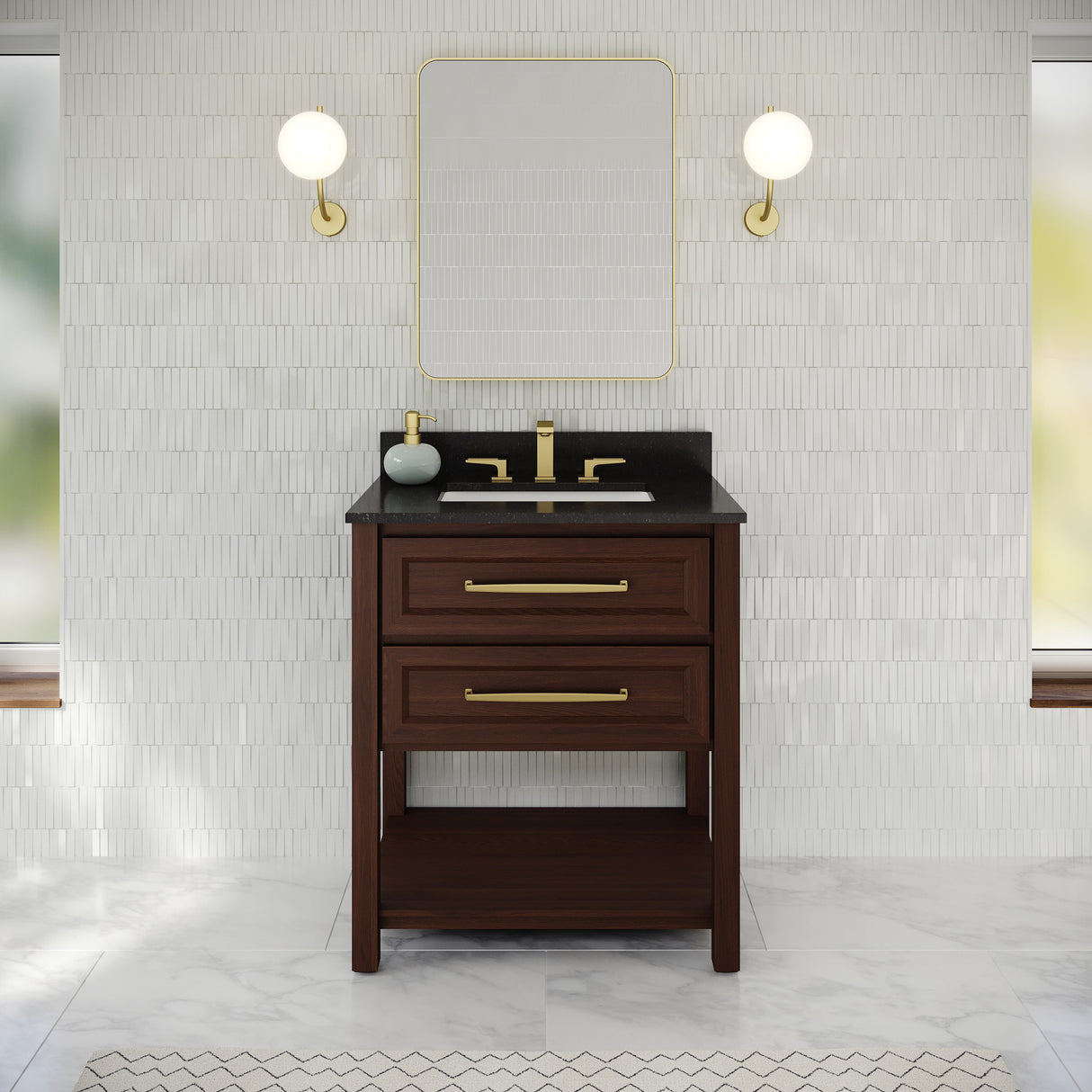 Jeffrey Alexander Kipling 31" Dark Walnut Single Sink Bathroom Vanity with Black Granite Top - Single-Hole Faucet Top