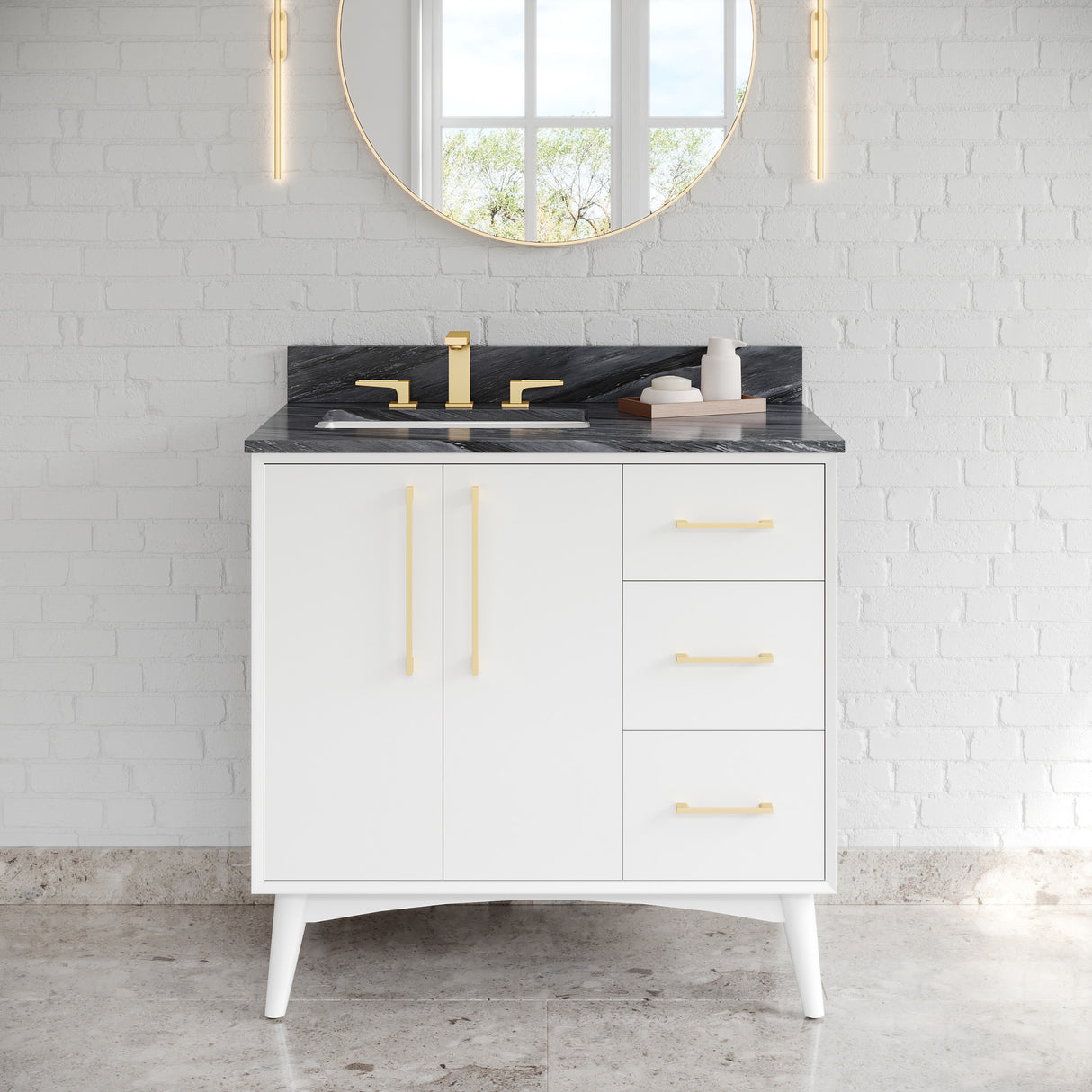 Jeffrey Alexander Dashwood White Single Sink Bathroom Vanity with Grey Marble Top - 8 in. Widespread Faucet Top - VKITDAS36WHMGR