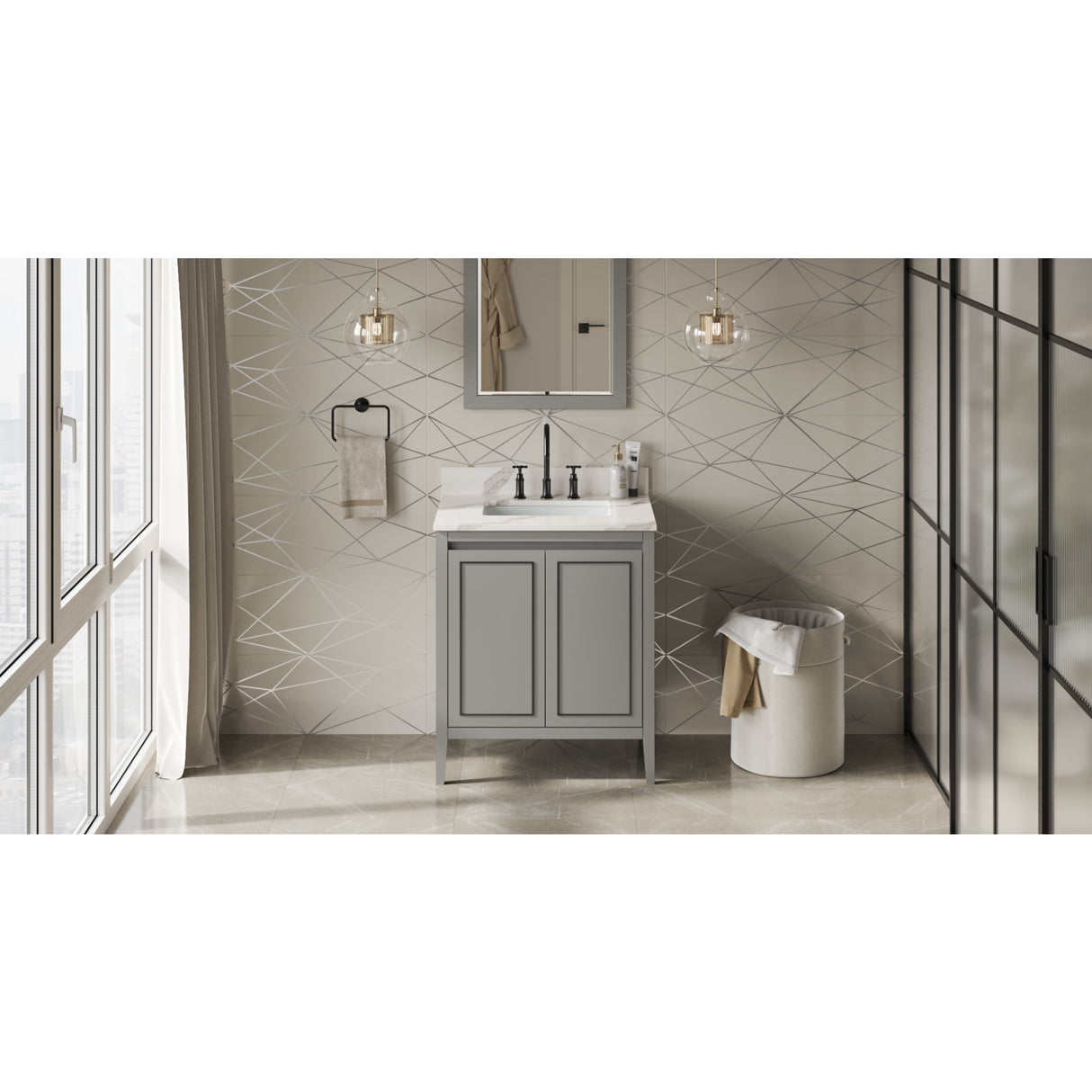 Jeffrey Alexander Percival 30" Grey Single Sink Bathroom Vanity with Calacatta Vienna Quartz Top - 8 in. Widespread Faucet Top