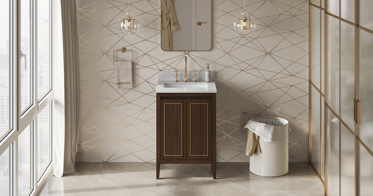Jeffrey Alexander Percival 24" Dark Walnut Single Sink Bathroom Vanity with White Carrara Marble Top - 8 in. Widespread Faucet Top product image 6