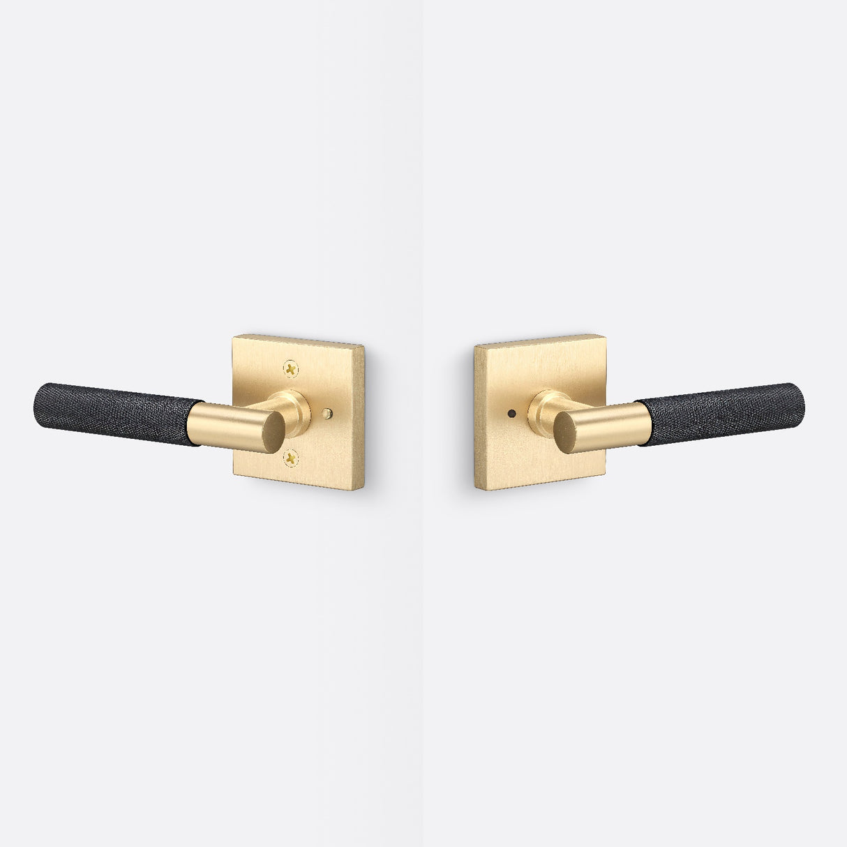 Sure-Loc AP102-SQ SB GRIP-KN FBL satin brass / flat black privacy door lever