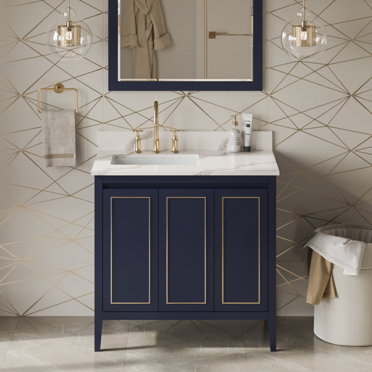 Jeffrey Alexander Percival 36" Hale Blue Single Sink Bathroom Vanity with Calacatta Vienna Quartz Top - 8 in. Widespread Faucet Top product image 2